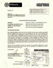 ACTA DE NOTIFICACION POR AVISO DE RESOLUCION 1865 de 17-01-2014