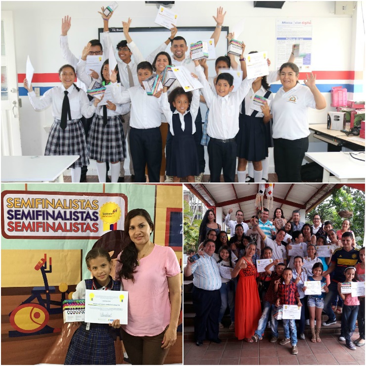 Collage de fotos con estudiantes al recibir su certificado por participar en la semifinal de Supérate con el Saber