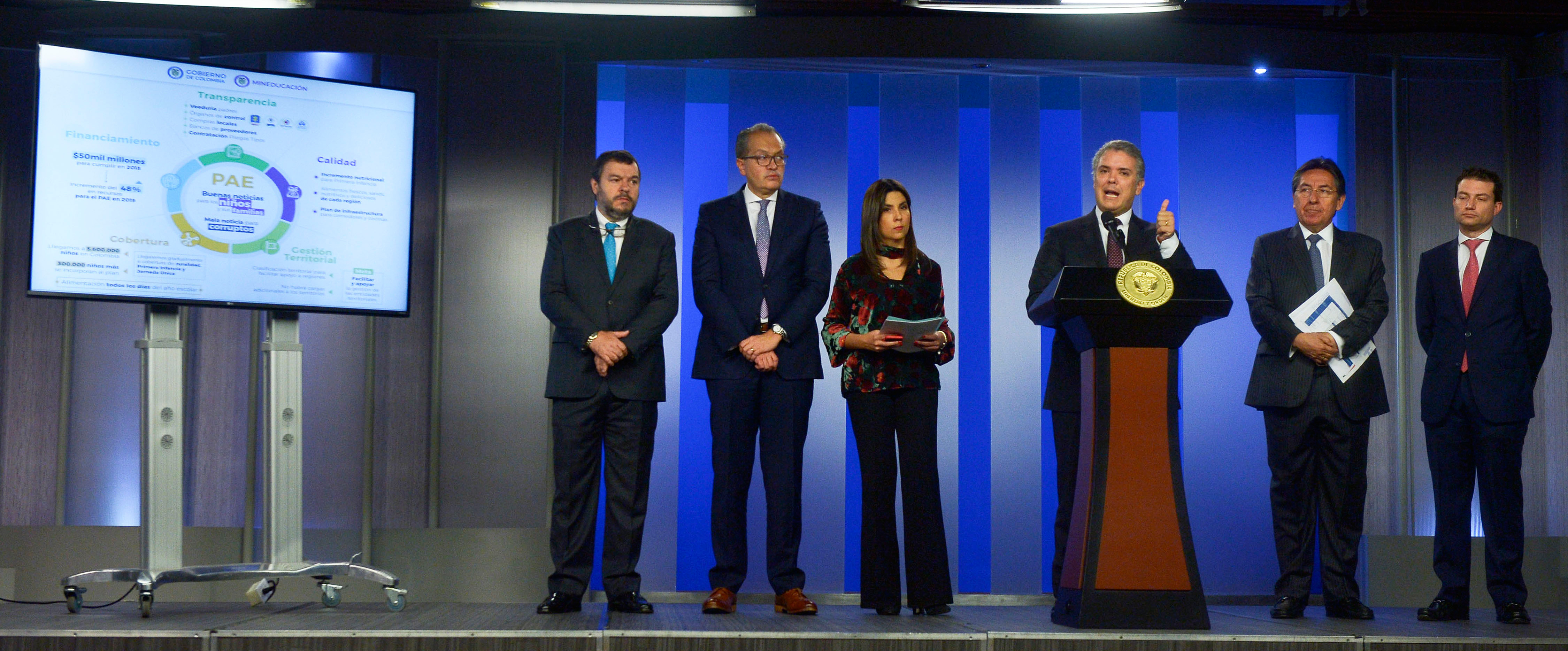 Recursos para el Programa de Alimentación Escolar aumentarán 48 por ciento en 2019 y cruzarán el umbral de los 2 billones de pesos: Presidente Duque