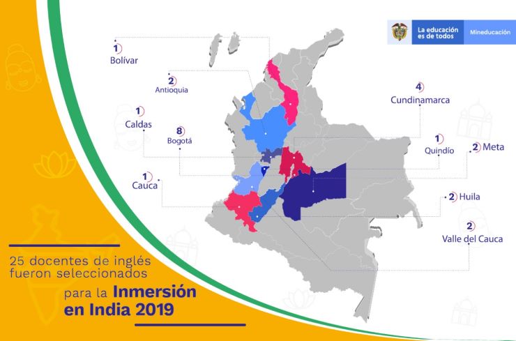 Imagen del mapa de Colombia señalando algunos departamentos