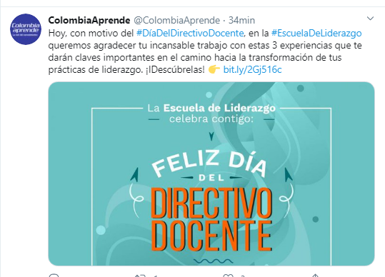 Mensaje de Colombia aprende en redes sociales
