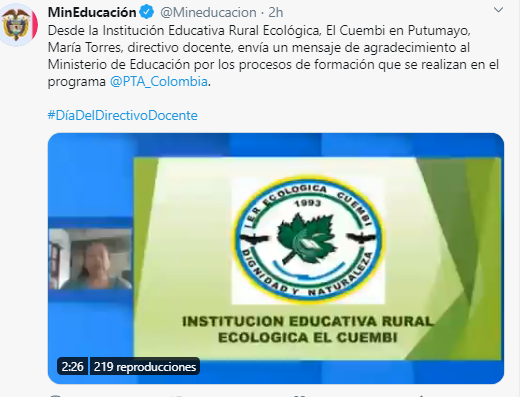 Mensaje de Institución educativa de Putumayo en redes sociales