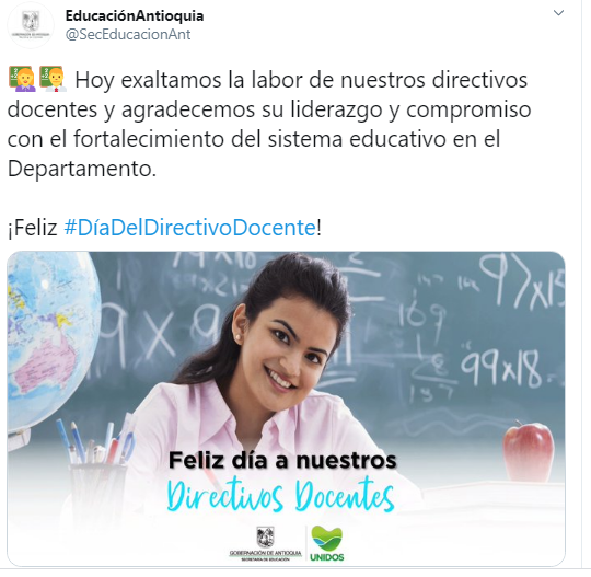 Mensaje de Secretaría de Educación de Antioquia en redes sociales