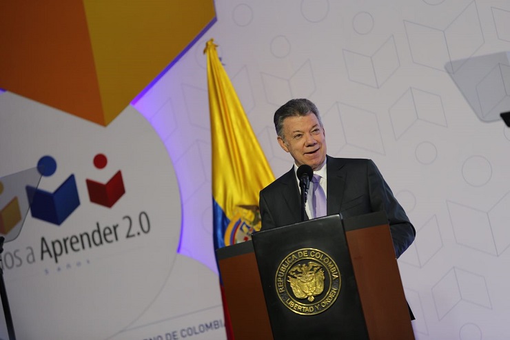 Presidente Santos en la ceremonia de aniversario del Programa Todos a Aprender 2.0 se llevó a cabo en el Salón Rojo del Hotel Tequendama en Bogotá.