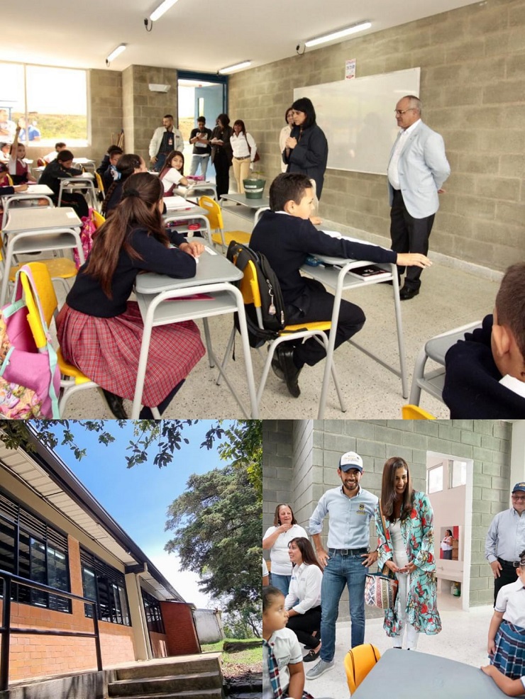 Collage de fotos de las tres visitas a municipios colombianos donde se realizó entrega de infraestructura educativa