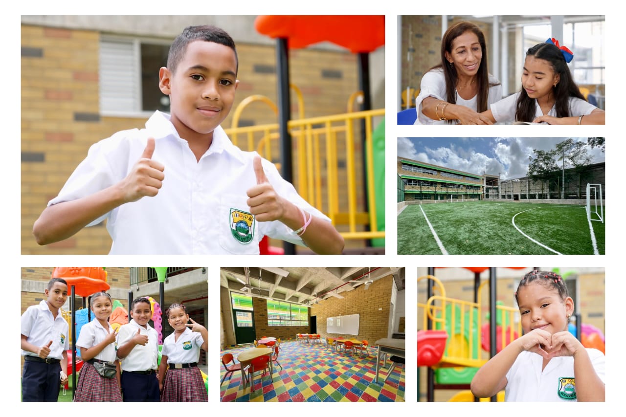 Collage con fotos de beneficiados de la nueva Institución Educativa Heriberto García Garrido