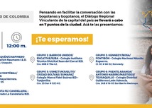 Imagen que indica los 7 puntos de la ciudad de Bogotá para llevar a cabo los diálogos Regionales Vinculantes