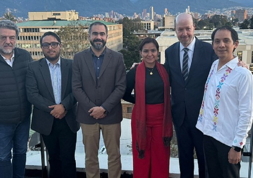 Luciano Concheiro, Subsecretario de Educación Superior de la SEP México; Ricardo Moreno Patiño, Viceministro de Educación Superior MEN; Víctor Orellana, Subsecretario de Educación Superior de Chile; Julia Palma, Subsecretaria de Investigación, Innovación y Transferencia de Tecnología de Ecuador; Félix Garcia Lausín, Coordinador del Espacio Iberoamericano del Conocimiento de la Secretaría General Iberoamericana – SEGIB; ; Enrique Ku González, Coordinador Sectorial de Movilidad y Cooperación Académica en Educación Superior de la SEP de México