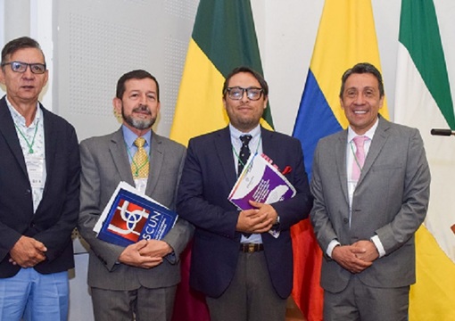 Francisco Uribe Gómez, rector (e) de la Universidad Tecnológica de Pereira - Óscar Domínguez, director ejecutivo de ASCUN - Ricardo Moreno, viceministro de Educación Superior - Luis Fernando Polania, rector de la Universidad del Quindío