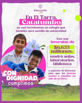 En El Tarra muy pronto, 5.600 m² de nueva infraestructura educativa abrirán sus puertas con aulas, laboratorios, biblioteca y zonas de bienestar