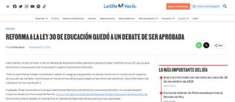 Reforma a la Ley 30 de educación quedó a un debate de ser aprobada