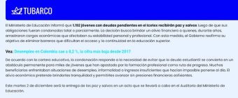 El Ministerio de Educación informó que 1.192 jóvenes con deudas pendientes en el Icetex recibirán paz y salvos