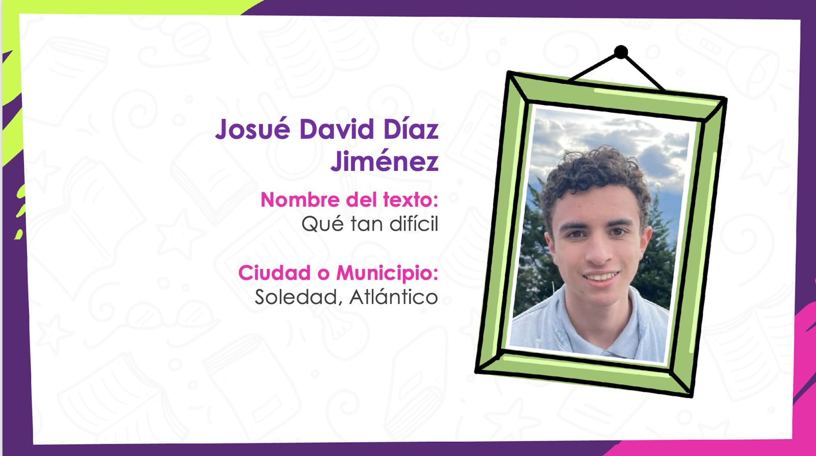 Foto de ganador del concurso nacional de escritura