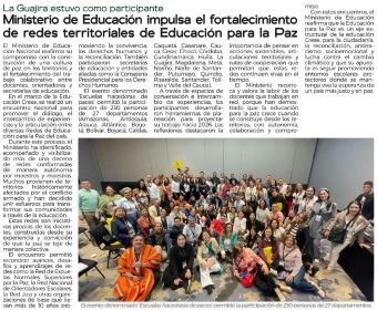 Ministerio de Educación impulsa el fortalecimiento de redes territoriales de Educación para la Paz