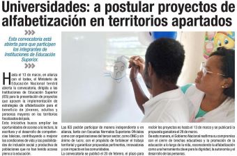 Universidades a postular proyectos de alfabetización en territorios apartados