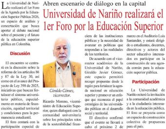 Universidad de Nariño realizará el ler Foro por la Educación Superior