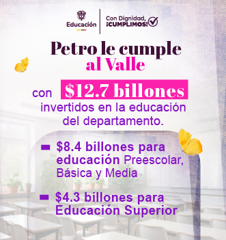 Petro Le Cumple al Valle con más de $12.7 billones invertidos en educación:$8.4 billones para educación Preescolar, Básica y Media y $4.3 billones para Educación Superior.