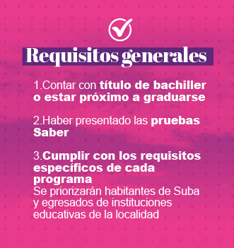 Requisitos Generales - se priorizarán habitantes de Suba y egresados de instituciones educativas de la localidad