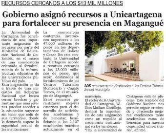Gobierno asignó recursos a Unicartagena para fortalecer su presencia en Magangué