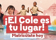 Banner con imagen donde se ven estudiantes y elementos de distintos territorios del pais con el mensaje: el Cole es tu lugar, matricúlate hoy