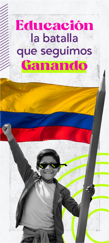 Niño sosteniendo un lapiz con la bandera